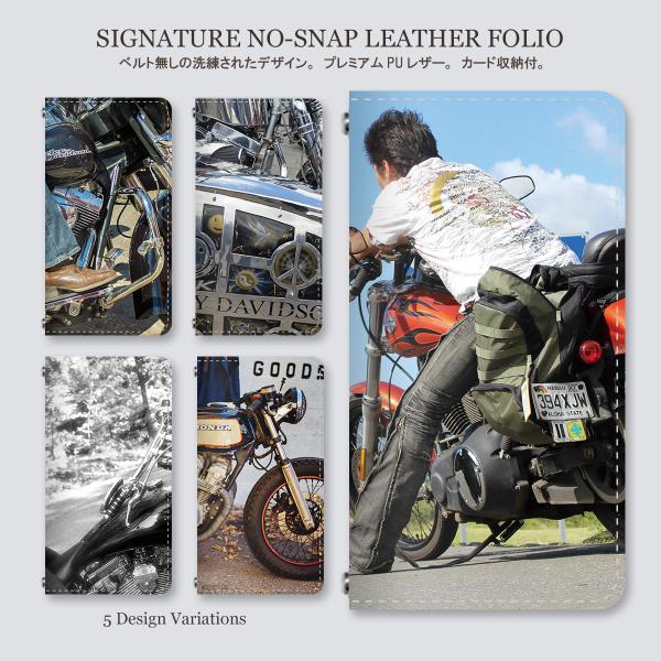手帳型 スマホケース スリム ベルトなし バイクデザイン アメカジ モーターサイクル カード収納 薄...