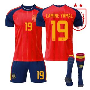 25-26 スペイン代表 ホーム ユニフォーム 9番 ガビ 19番 ヤマル 半袖 上下セット ソックス付き キッズ 大人用