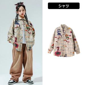 キッズ ダンス衣装 総柄 長袖 シャツ デニム...の詳細画像1
