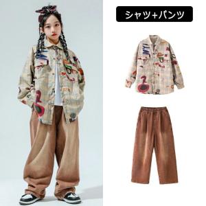 キッズ ダンス衣装 総柄 長袖 シャツ デニム...の詳細画像3