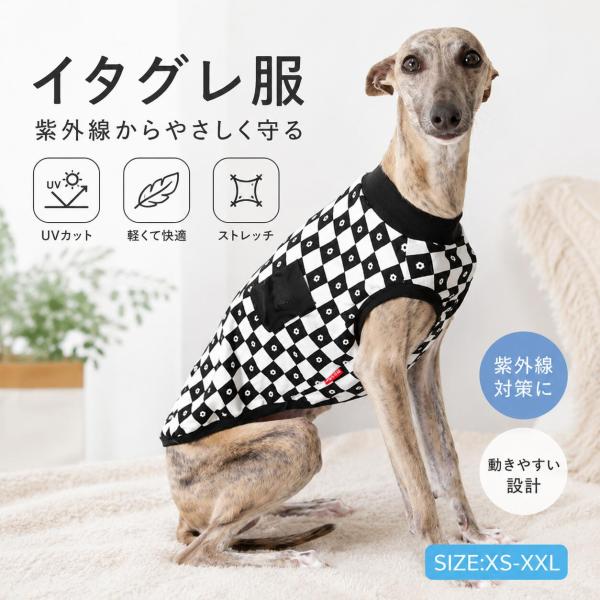 イタグレ専用 夏用 犬服 接触冷感素材 メッシュ 通気性 高ストレッチ 伸縮 スリム体型対応 市松模...