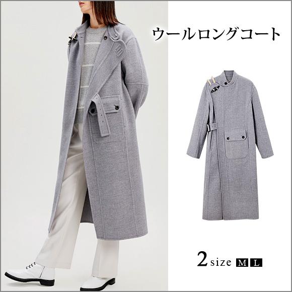 レディース コート ロング丈 ウール アウター カジュアル グレー 通勤 羽織 秋冬 ch2054