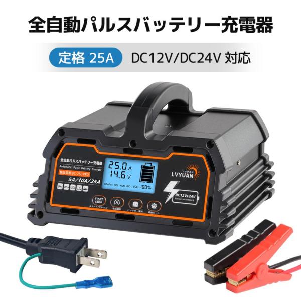 LVYUAN 新登場 全自動パルス充電器 25A 12V/24V鉛電池 12VLiFePO4電池両用...