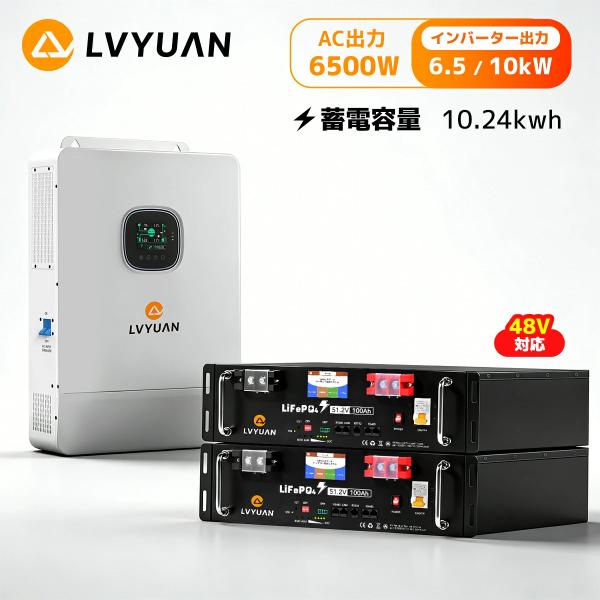 LVYUAN 6.5KＷ/10KW 単相3線式ハイブリッド蓄電システム（ラック型）6500W 太陽光...