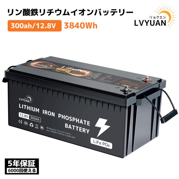 LVYUAN リン酸鉄リチウムイオンバッテリー 12.8V/300AH 3.84KWH 大容量 BM...