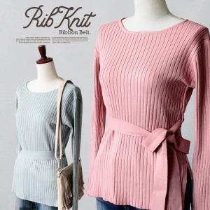 レディース ニット トップス リブニット 長袖 リボン