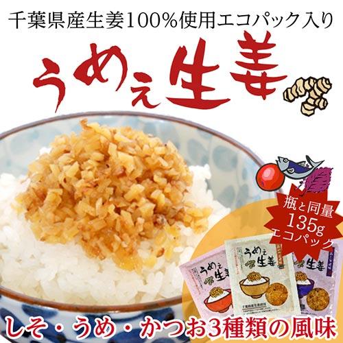 うめぇ生姜エコパック(鰹しそ梅)135g 3種セット ゆうパケット送料無料