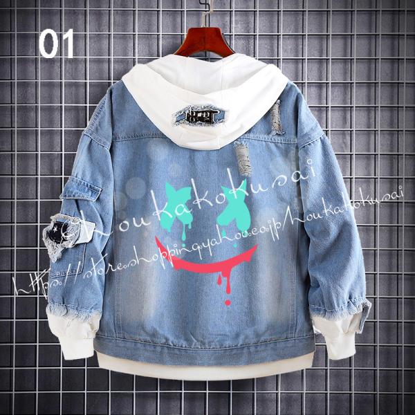 Marshmello ライトブルー ネイビーブルー ブラック パーカー 上着 フェイクレイヤード カ...