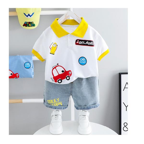 車 キャラクター イラスト ポロシャツ 夏 夏服 半袖   上下セット ２点セット プリント Tシャ...