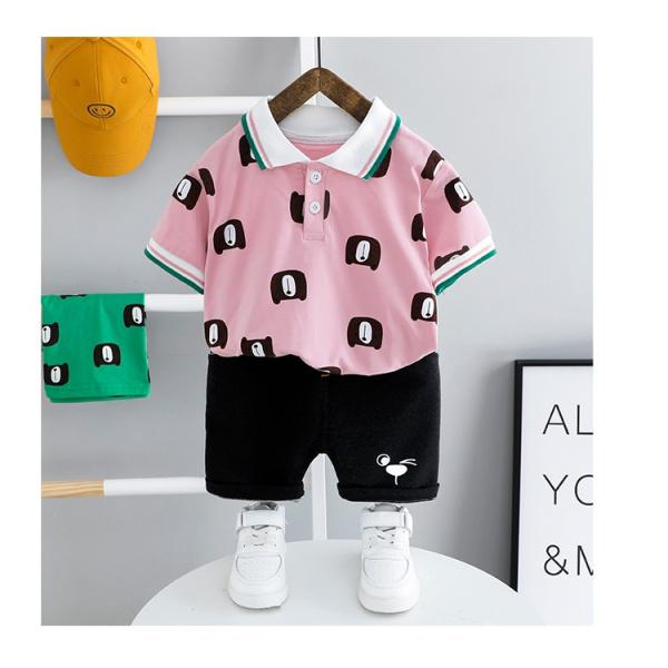 くま  キャラクター イラスト ポロシャツ 夏 夏服 半袖 上下セット ２点セット プリント  男の...