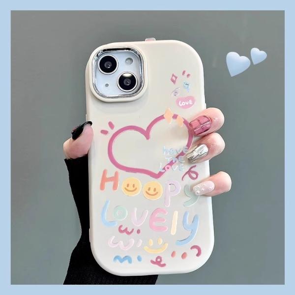 iPhone　ケース 15/14/13/12/11用　イラスト　ハート　LOVEly　Happy　ス...