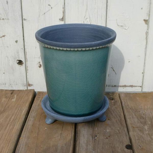 鉢 陶器鉢グレーズポット GP-13H ヒスイ色 受け皿付き 4号 260214