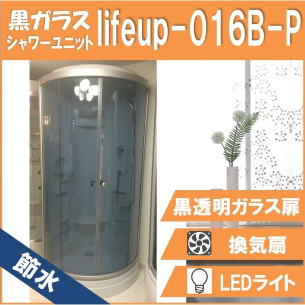 節水シャワーユニットlifeup-016B-P  W900×D900×H2160  黒色透明ガラス・...