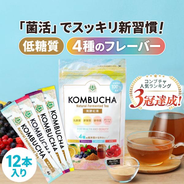 【お得なクーポンあり】仙台勝山館 発酵紅茶 コンブチャ 4種のフルーツ味 スティック 4g×12本 ...