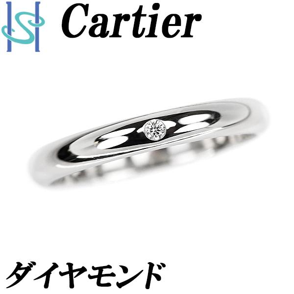 カルティエ ダイヤモンド リング #47 Pt950 一粒石 バンドリング ブランド Cartier...