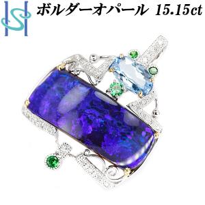 ボルダーオパール ペンダントトップ 15.15ct ガーネット アクアマリン ダイヤモンド K18WG YG 送料無料 美品 中古 SH105731｜sht-ys