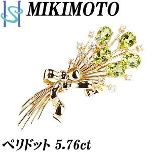 ミキモト ペリドット ブローチ 5.76ct ダイヤモンド K18YG 花 フラワー 花束 ブーケ リボン ブランド 送料無料 美品 中古 SH105733｜sht-ys