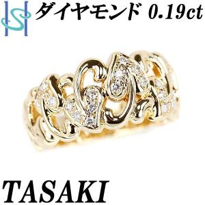 タサキ ダイヤモンド リング 0.19ct K18YG ハート 蔦 ツタ 透かし 太め 幅広 ブランド TASAKI 送料無料 美品 中古 SH109568｜sht-ys