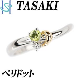 タサキ 田崎真珠 ペリドット リング ダイヤモンド K18YG Pt900 ブランド TASAKI 送料無料 美品 中古 SH109623｜sht-ys