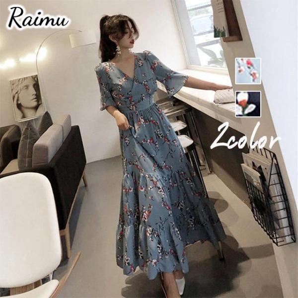 花柄 マキシワンピース 花柄 シフォン マキシワンピビーチ 夏 海 爽やか ビーチリゾート パーティ...