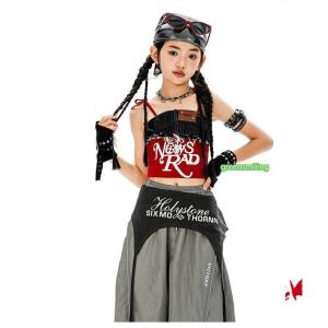 キャミソール ジャズ ダンス衣装 レッド グレ...の詳細画像3