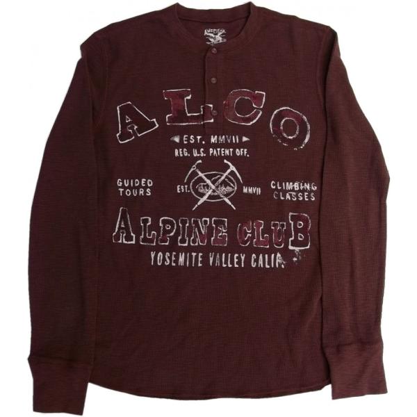 アメリカンリビング ヘンリーネック 長袖 Tシャツ サーマル マルーン メンズ American L...