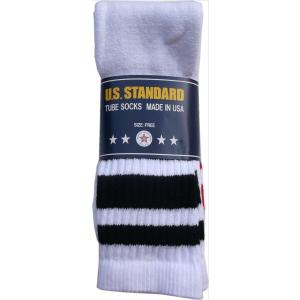 アメリカ製 ３パック ストライプ チューブ ソックス 靴下 白 ホワイト 3-PACK STRIPE TUBE SOCKS made in USA 001｜shufflestore