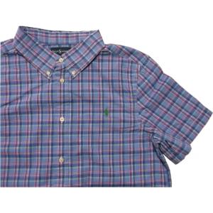 ポロ ラルフローレン ボーイズサイズ 半袖 ボタンダウンシャツ ブルー Polo Ralph Lauren boys 686｜shufflestore