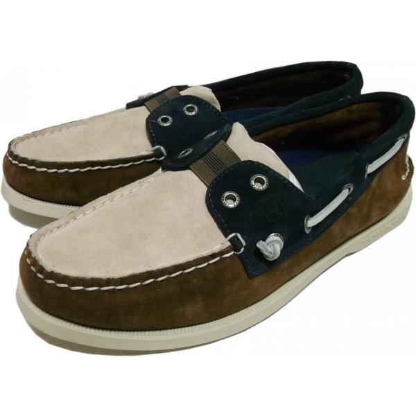 トップサイダー 本革製 レザー スエード デッキシューズ タン ネイビー メンズ SPERRY TO...