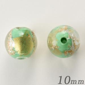 トンボ玉 ラウンド 柄 グリーン10mm 2個入   ビーズ ガラス ランプワーク トンボ