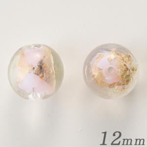 トンボ玉 ラウンド 柄 ピンク 12mm 2個入   ビーズ ガラス ランプワーク トンボ