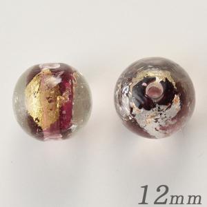 トンボ玉 ラウンド 柄 パープル12mm 2個入   ビーズ ガラス ランプワーク トンボ