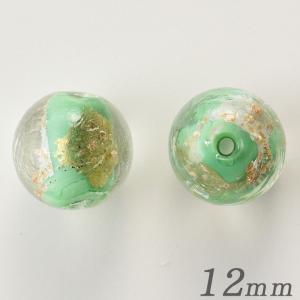 トンボ玉 ラウンド 柄 グリーン12mm 2個入   ビーズ ガラス ランプワーク トンボ