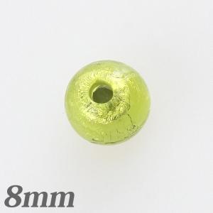 トンボ玉 ラウンド グリーン8mm 6個入   ビーズ ガラス ランプワーク トンボ