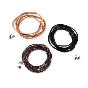 革紐 丸 留具付2mm 1m   丸 革紐 革ひも 牛革 丸紐 皮紐 皮ひも 1m かわひも レザーコード 2mm レザーロープ 本革 金具付き カシメ付