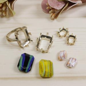 チェコガラスストーンアクセサリーセット   福袋 ハンドメイド パーツ 金具 アクセサリー 材料パック 石座 レクタングル