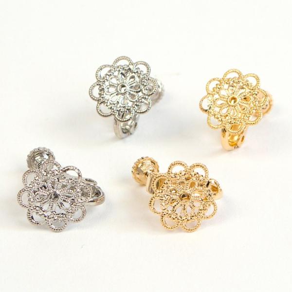 【在庫限り】スカシパーツ付き イヤリング金具 円12mm(カンなし) | アクセサリー金具 スカシパ...
