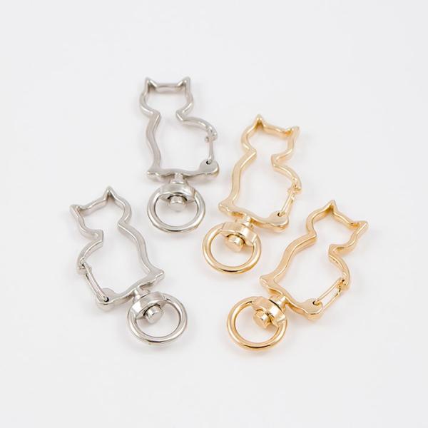 キーホルダー 2ヶ入 ネコ ゴールド・シルバー | キーホルダー 金具 ネコ フック ゴールド シル...