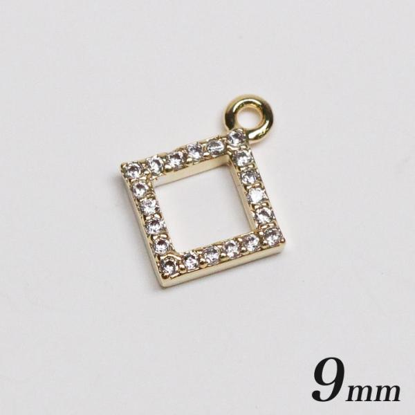 チャーム石付き四角フープ 9mm ゴールド | 石付き パーツ チャーム レジン枠 フレームパーツ ...