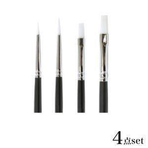 ねんど 粘土用具 イタチ風 ナイロン短軸筆 ４本セット 920 | 短軸 丸筆 0号 2号 平筆 2号 4号 筆セット ナイロン筆 道具
