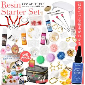 レジン スターターセット レジン液 ミニブック 着色剤 パーツ LED-UV 6Wコンパクトライト付き 通販限定   レジン セット