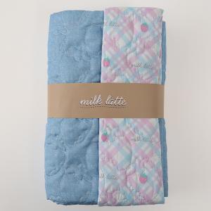 生地 布 milk latte デニム風デザインキルト ストロベリー 50cm カットクロス | 布地 はぎれ カット布 キルティング チェック柄