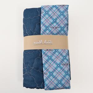 生地 布 milk latte デニム風デザインキルト ほしぞら 50cm カットクロス | 布地 はぎれ カット布 キルティング チェック柄