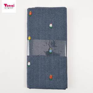 生地 布 先染めデニム風 刺しゅう生地 130×50cm カットクロス | 布地 はぎれ カット布 かわいい チューリップ 刺繍