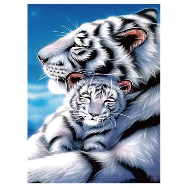 キラキラビーズアート ホワイトタイガーの親子 SCB-423 キャンバスサイズ 30×40cm エル...