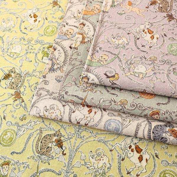 V&amp;A Fabric Collection プレイフル ライム 綿麻キャンバス 50cm単位｜切売り...