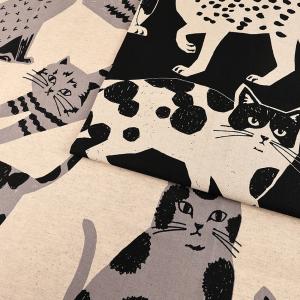 echino NekoNoe CATCAT 綿麻キャンバス 50cm単位 | 切売り 切り売り 生地 布 布地 コットンリネン エチノ かわいい おしゃれ 古家悦子 大きな猫