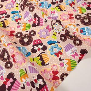 ディズニー ミッキー＆フレンズ スイーツ柄 オックス 50cm単位 | 切売り 切り売り 生地 布 布地 キャラクター コットン100％
