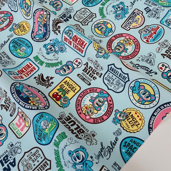 エンジェルブルー ワッペン柄 オックス 50cm単位 | 切売り 切り売り 生地 布 布地 コットン...