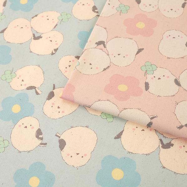 Pastel bonbon シマエナガ オックス 50cm単位 | 切売り 切り売り 生地 布 布地...
